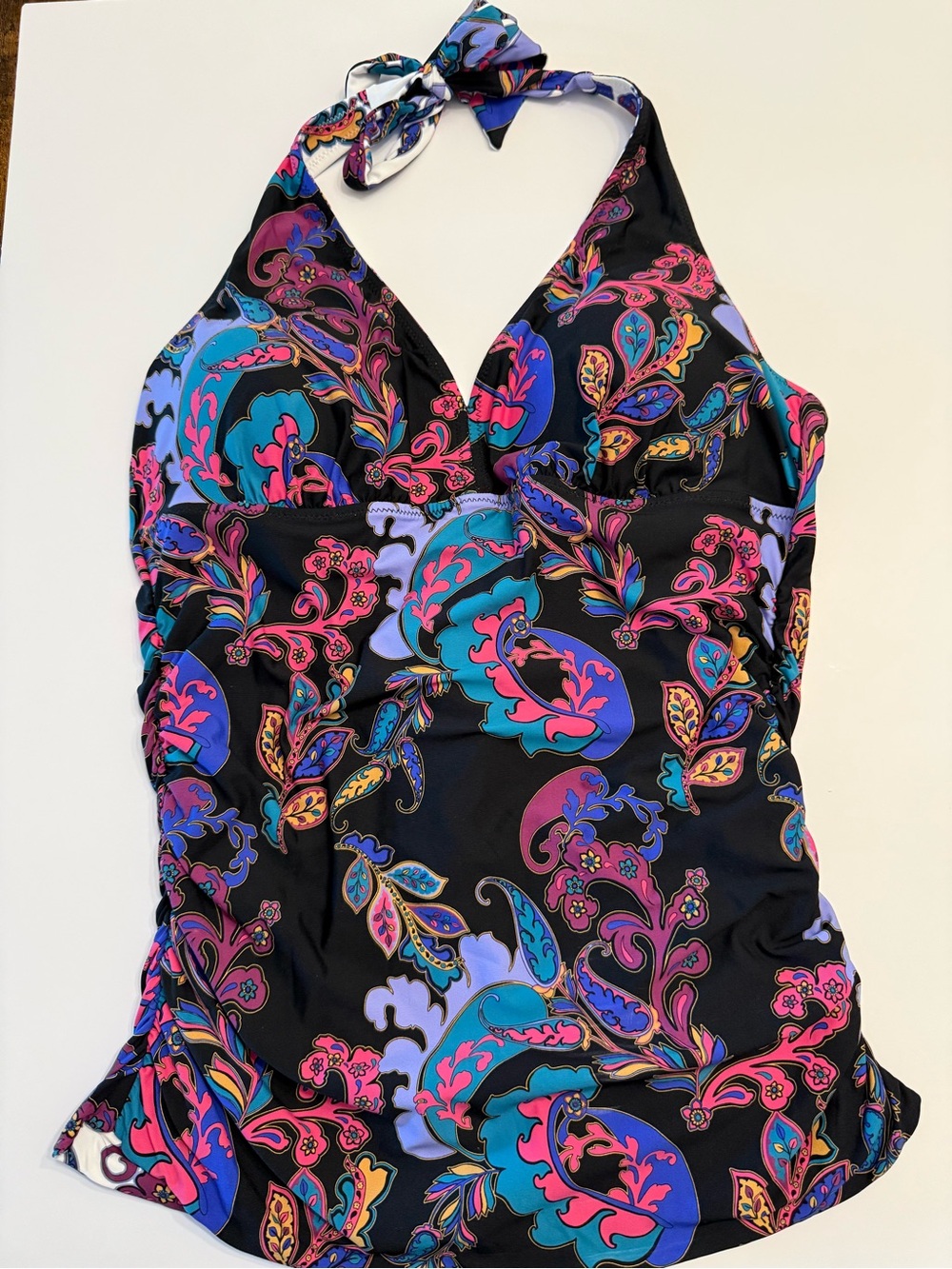 NEW JOHNNY WAS reversible halter ruched tankini in fatima Size Large - Picture 2 of 8